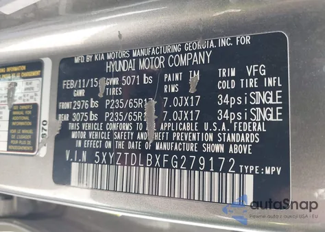 2015 Hyundai Santa Fe Sport 2.4L z USA, uszkodzony, nr VIN 5XYZTDLBXFG279172